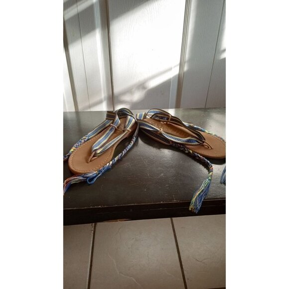 Sam and Libby blue and green multi color blend fabric Tie sandals - Picture 3 of 8